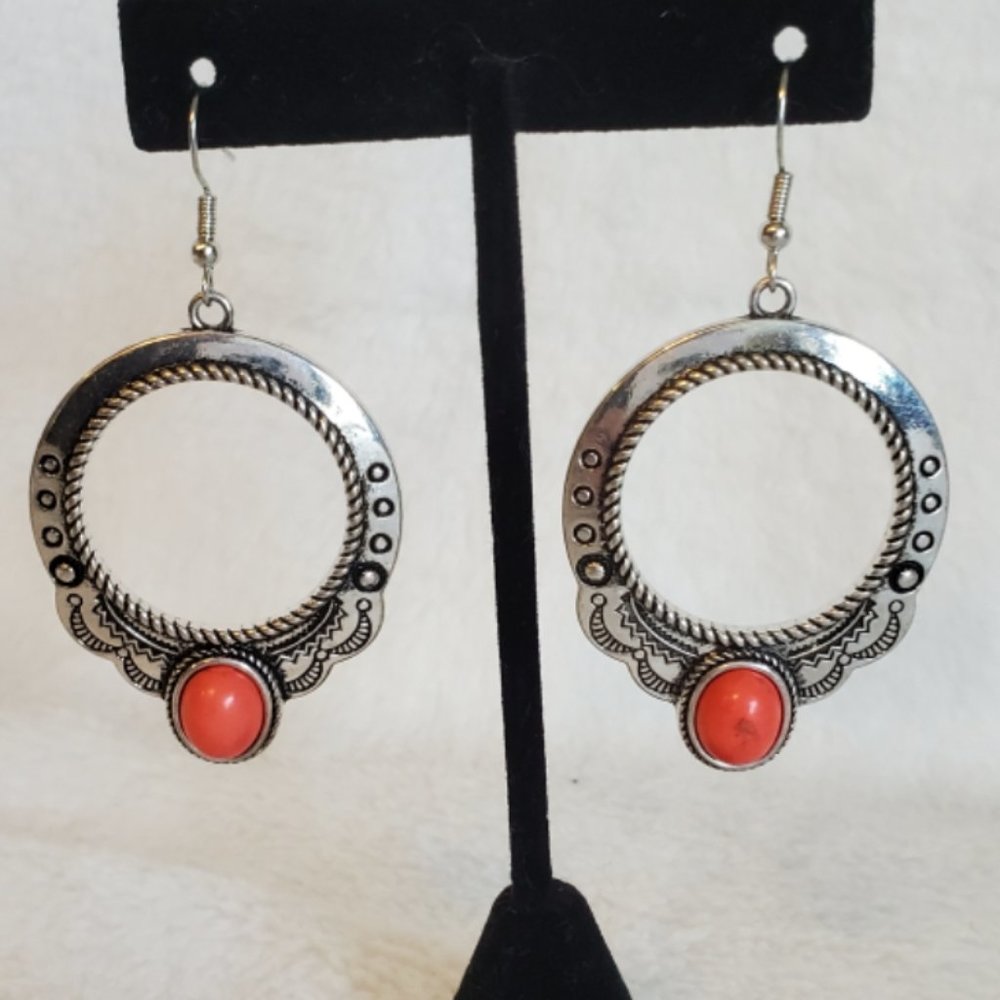Silver tone Earrings with Orange stones  ~ 4 for $30 Bundle ~